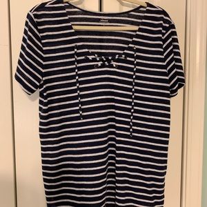 Navy and white striped tie top